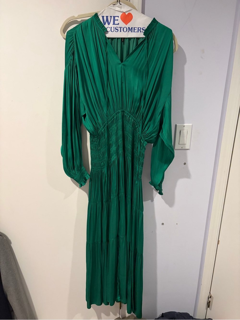 Maje Emerald Green Pleated Midi Dress